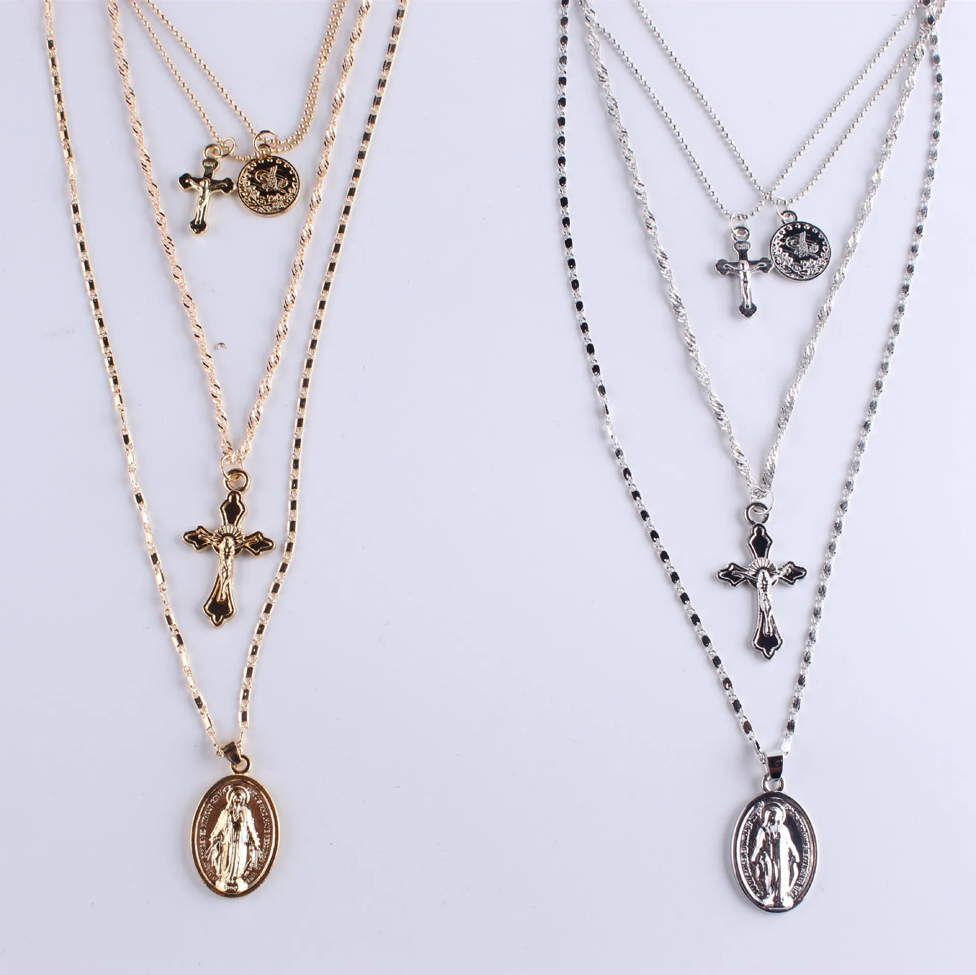 

Retro exaggerated personality, stylish multi-layered item, simple Virgin cross pendant necklace