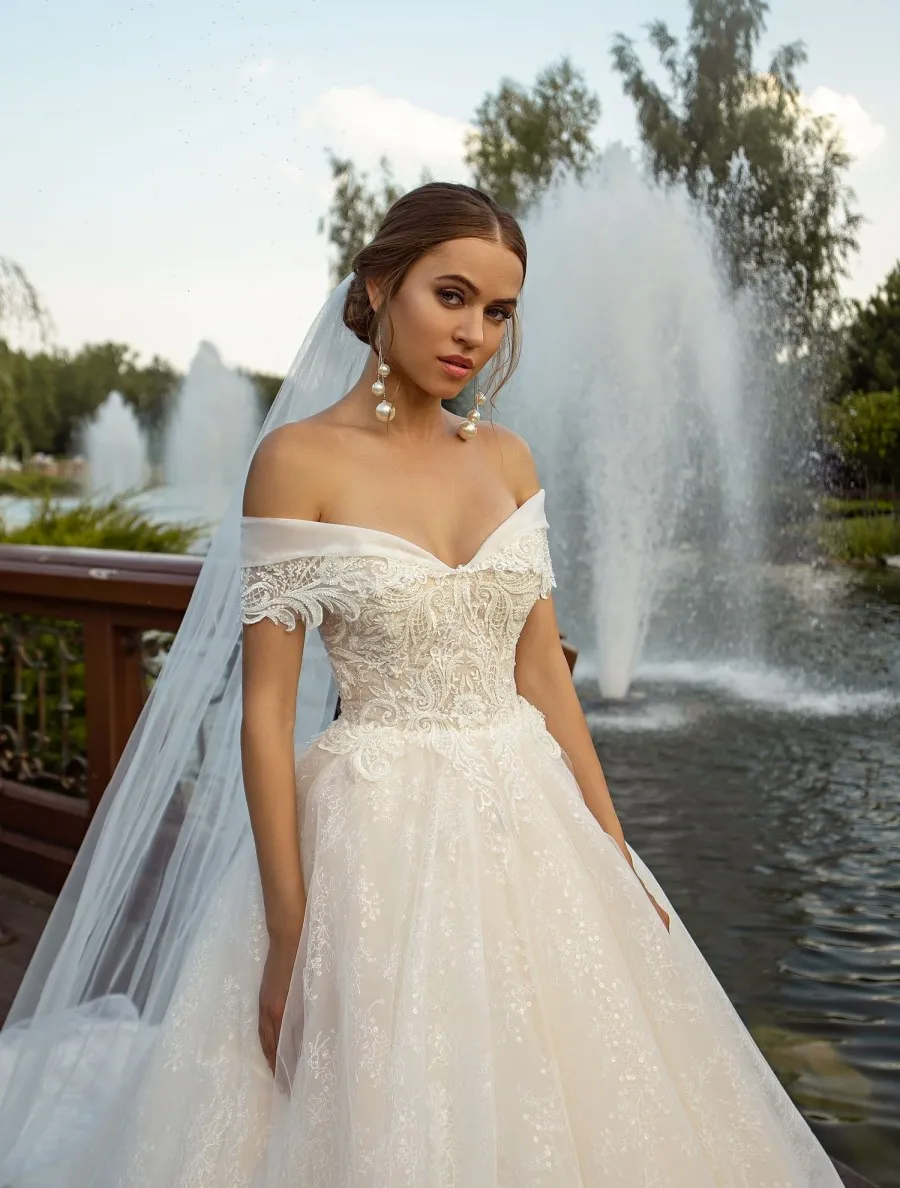 Off The Shouler 2020 Wedding Dresses Appliques Sequins Country Bridal Gowns Sweep Train Beach Dress Robes De Mariée | Свадьбы и