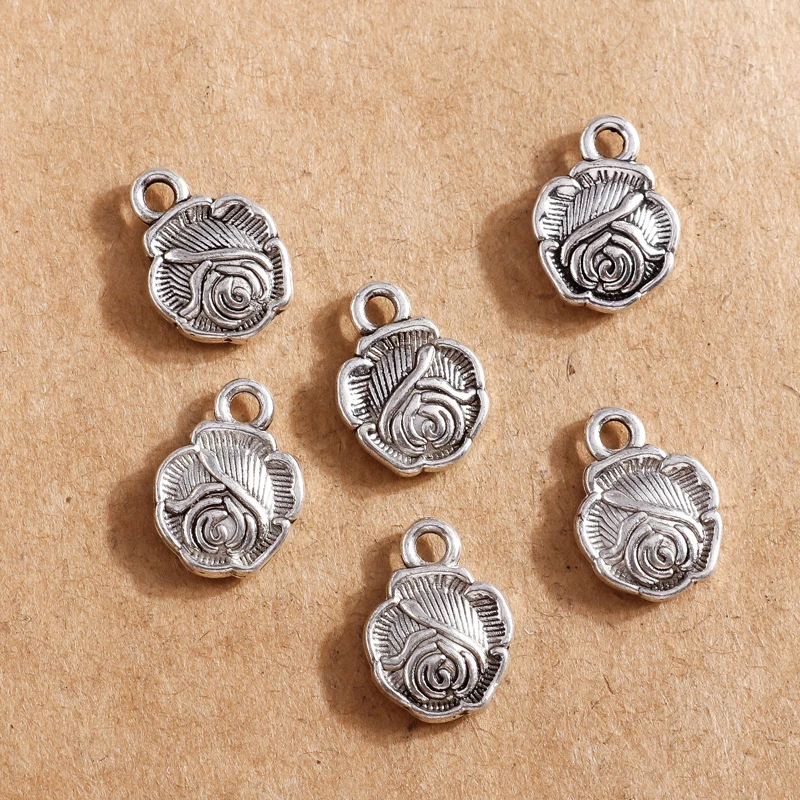 

30pcs 10*14mm Plated Alloy Tibetan Silver Color Flowers Charms for Jewelry Making Diy Necklace Bracelets Finding Handmade Craft