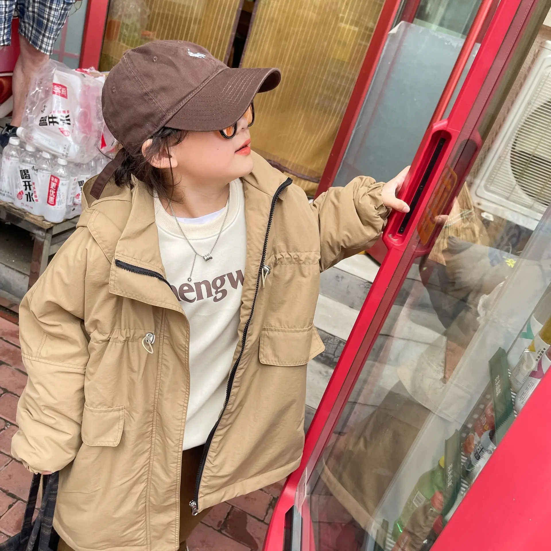 

2021 Winter New Japanese Children's Medium and Long Thick Hooded Windbreaker In The Big Children's Cotton Clothing Fashion