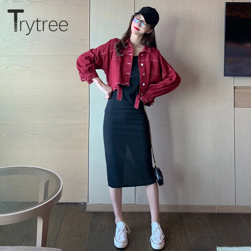 Женский комплект из двух предметов Trytree однобортный Топ с отложным воротником и