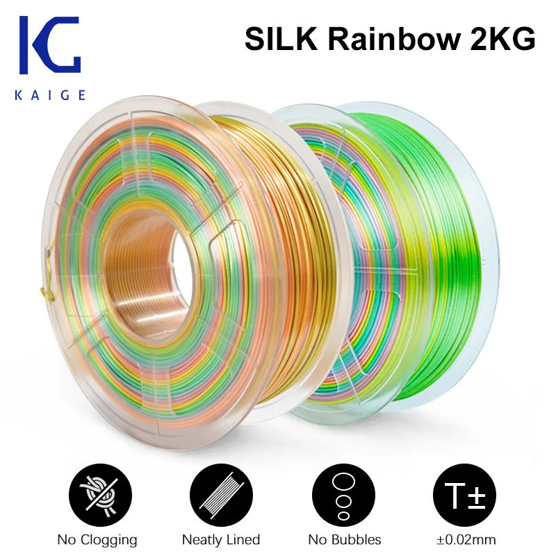 

PLA Silk Filament Rainbow02 2KG 2.2lbs PLA Silk Textur 1.75MM-/+ 0.02MM PLA Silk Filament Refills Biodegradable Material