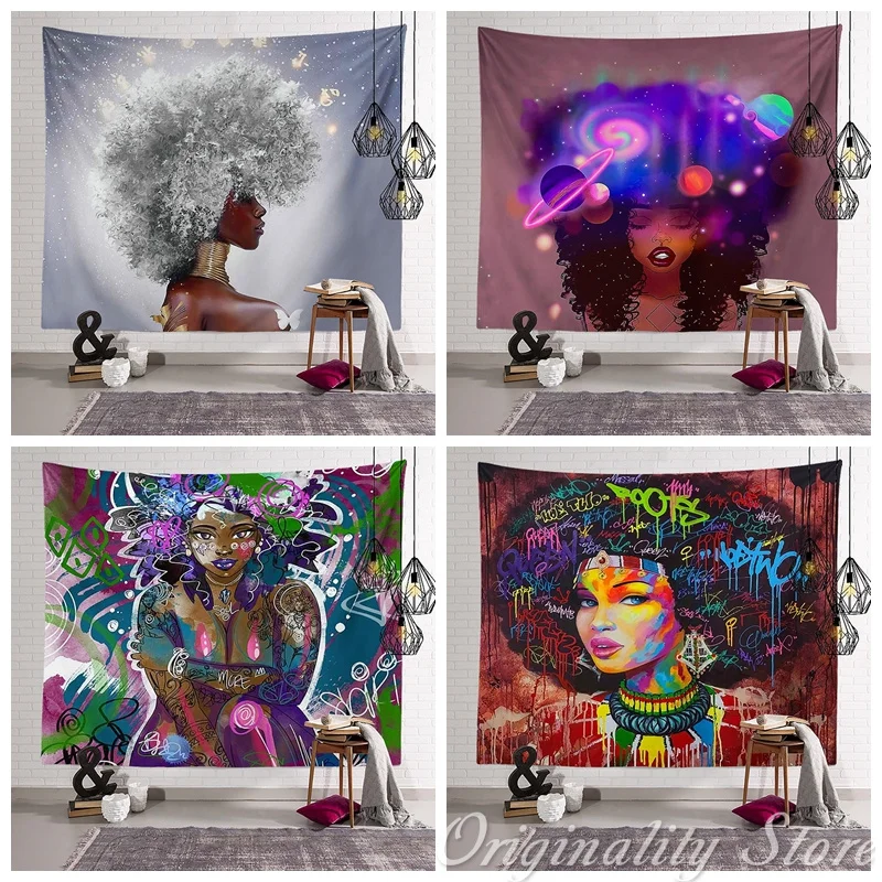 

African Black Women Indian Tapestry Art Wall Hanging Tapestries Picnic Bedsheet Home Decor