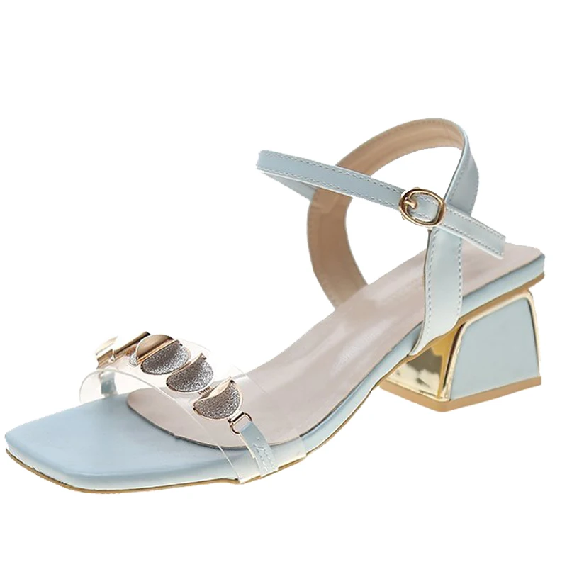 

Square High Heel Sandals Ankle Strap Crystal Patchwork Open Toe Transparent Shoes Sandals Ladies Sandal For Women Shoes Woman