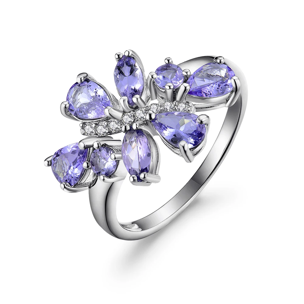 ring Ювелирные изделия из танзанита набор натуральный gemstonr с кольцо из стерлингового серебра 925 и клипсы сережки цветочный дизайн ювелирных изделий для женщин - Цвет камня: ring