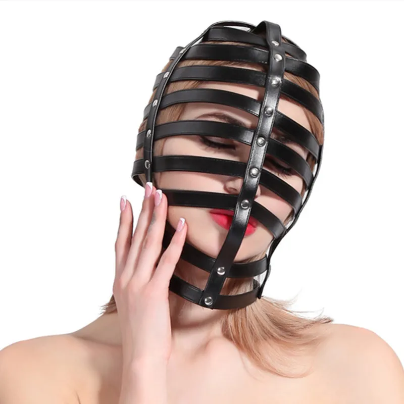 

Gothic Costume of Slave Adjustable Leather Kinky Strappy Cage Bondage Hood for Men Women Fetish Cosplay Halloween Head Mask