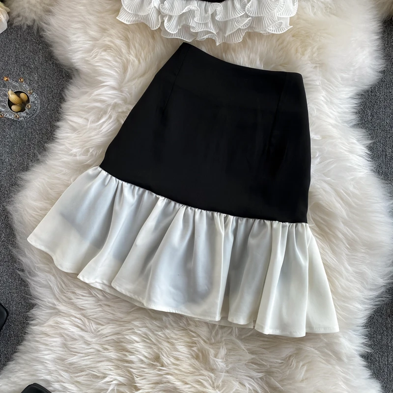 

Summer Ins Holiday Style suit 2021 New Female Sweet Black Tube Top + Short high waist skirt two-piece Sets