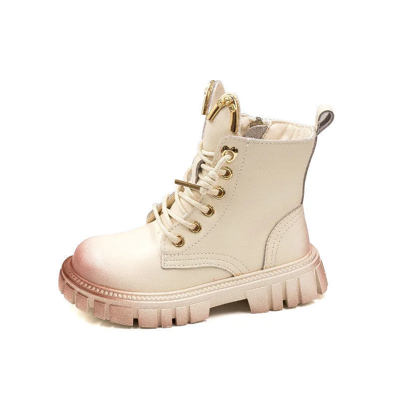 

5-12y Girl Thick Soled Martin Boots Autumn Winter Gradient Cat Ears Ankle Boots Children Non-slip Teen High-top Leather Shoes