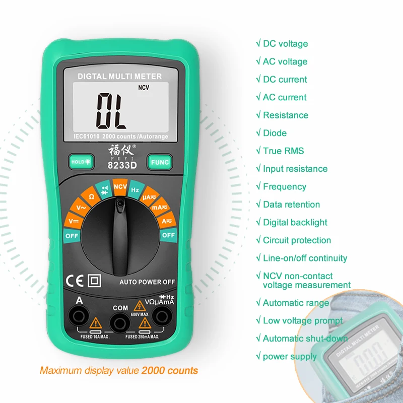 8233D green 6000 counts Multimeter NCV Digital Multimeter True-RMS Auto Ranging AC/DC Voltage Meter Multimetro Digital Multimetr Voltmeter - Цвет: 8233D green