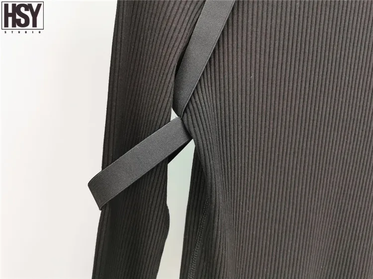 【HSY】2019 Осень Зима Новый женский эластичный дизайн с длинным рукавом высоким