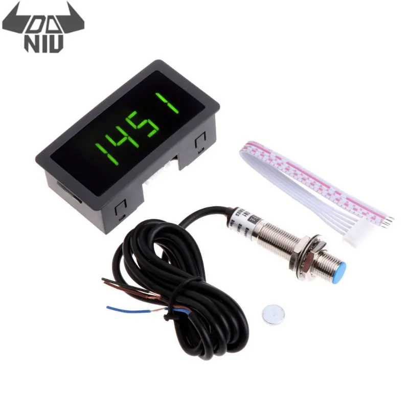 

DANIU DC8-24V 4 Digital LED Tachometer RPM Speed Meter with Hall Proximity Switch Sensor NPN 10-9999RPM Speed Measuring