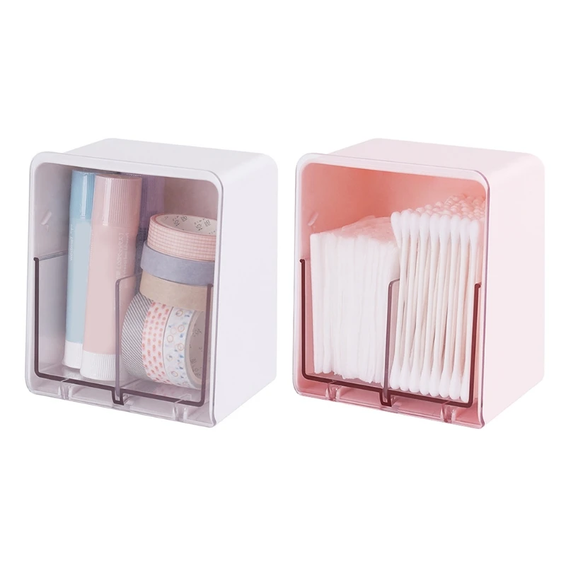 

Cotton Pads Holder Cotton Swab Ball Organizer Cosmetic Container Makeup Pads Dispenser Box 2 Sections with Clear Lid Home Office