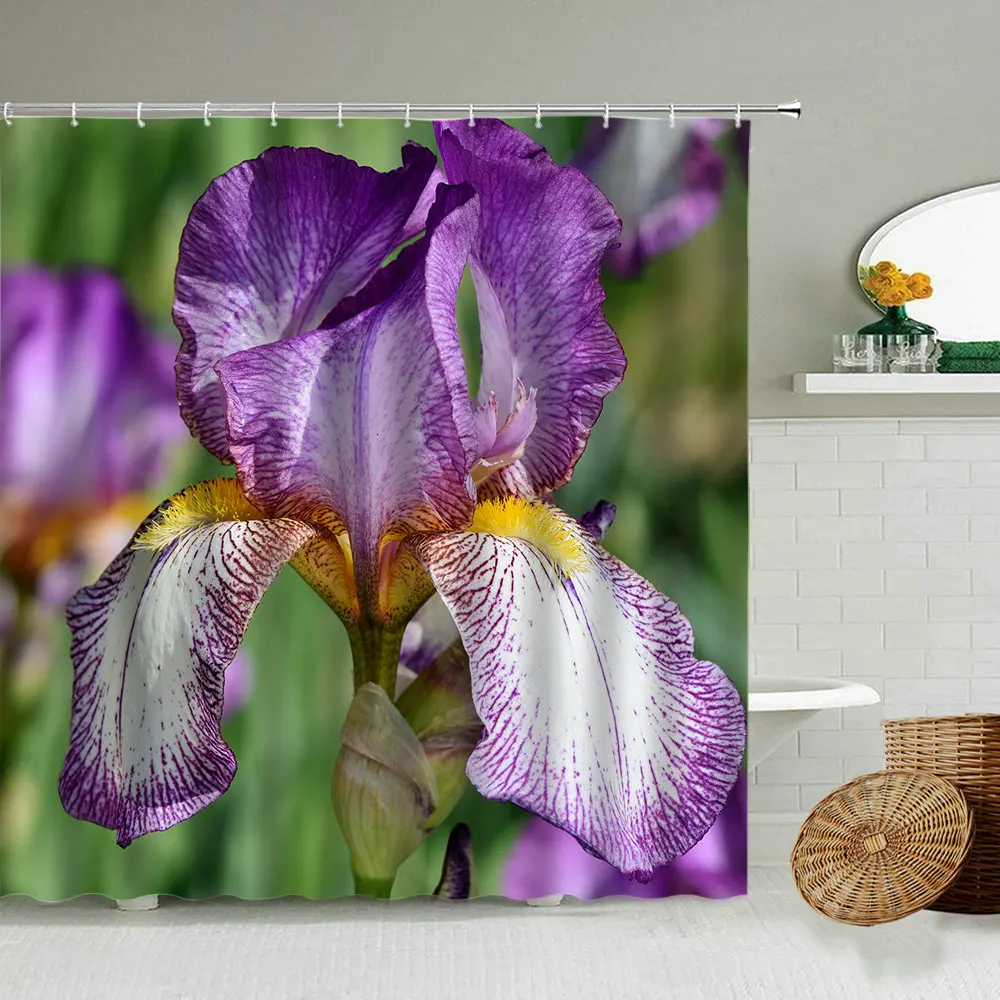 Водонепроницаемая Штора для душа занавеска из полиэстера с фиолетовыми цветами