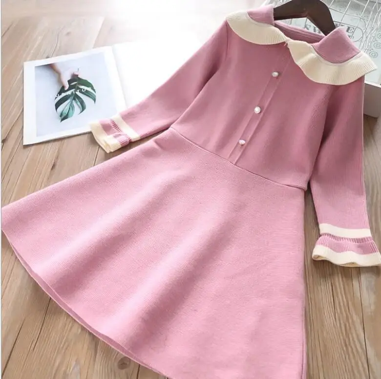 Платье-свитер для девочек новинка 2019 вязаные детские платья с длинными рукавами