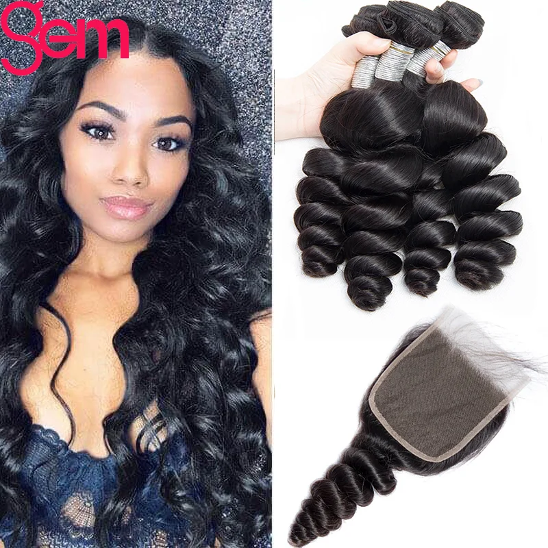 

Loose Wave Bundles With Closure 4x4 Lace Clsoure 30 Inch 3/4 Bundles With Closure Brazilian Hair Extensions Human Hair For Woman