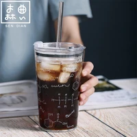 sendian high temperature resistant large capacity glass water cup with printing straw cup 2021 office home kitchen accessories
