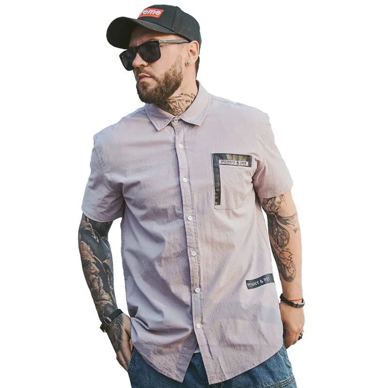 Мужская Повседневная рубашка летние лоскутные рубашки с короткими рукавами