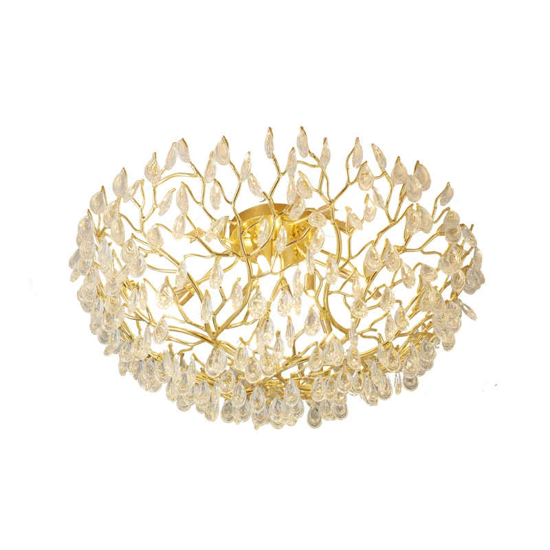 

Crystal ceiling lamp chandelier living room headlight bedroom lamp office round aluminum tree branch art hotel ceiling lamp