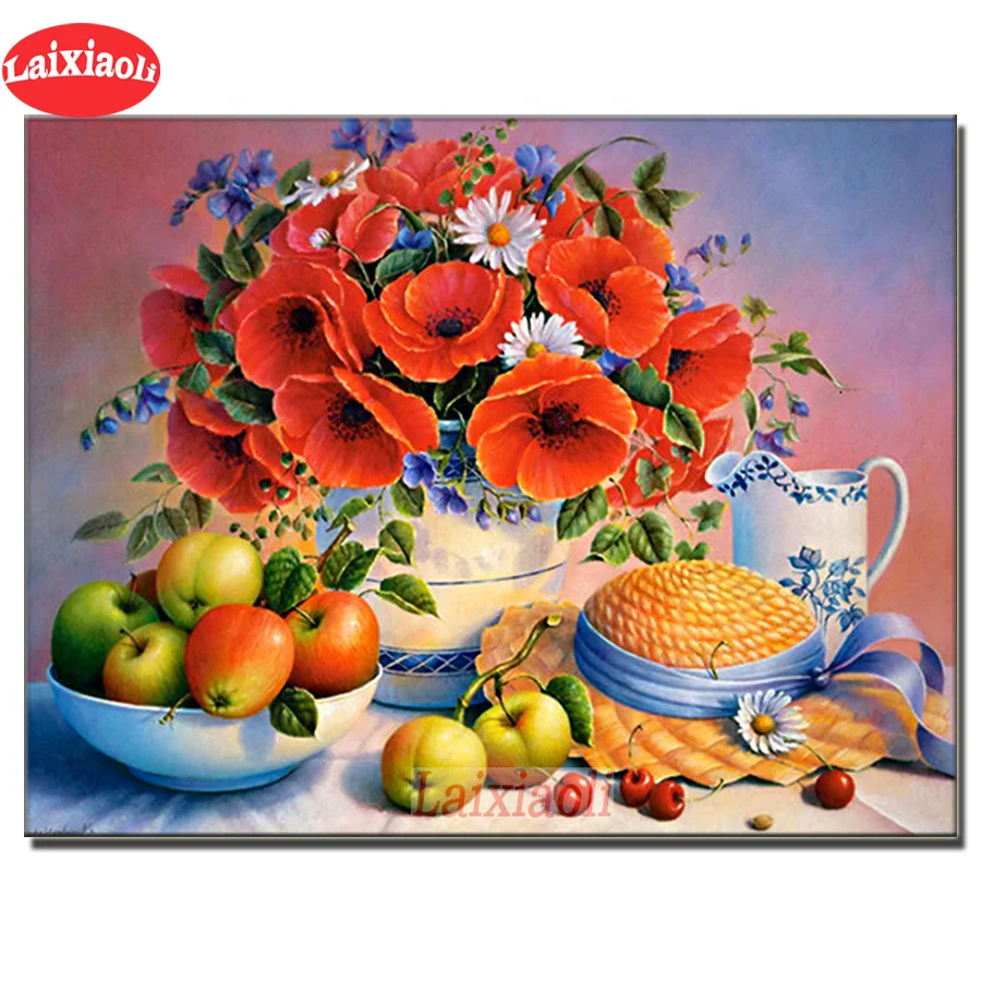 

5D DIY Diamond Painting Poppies Flowers Cross Stitch Kit Full Drill Embroidery Mosaic Apple tea Art Picture Of Rhinestones Decor