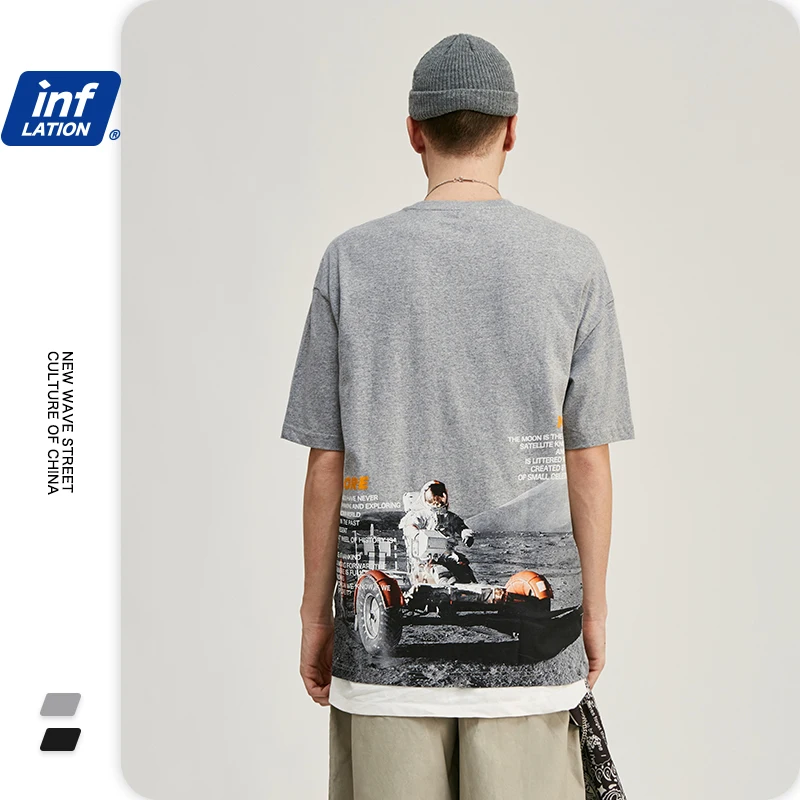 Мужская хлопковая футболка INFLATION черная Повседневная для пары 91353S 2019 | одежда