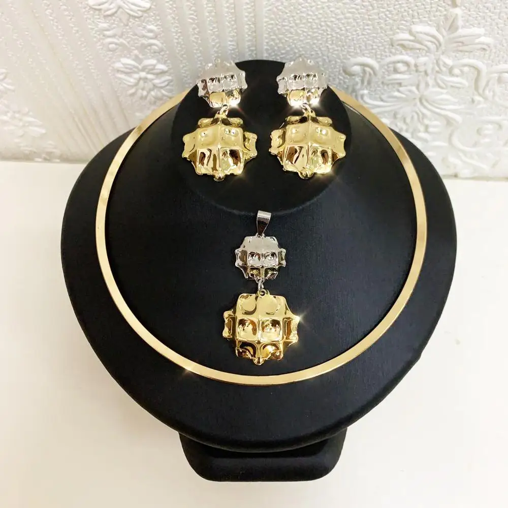 Серебряный и Золотой африканские бусины комплект ювелирных изделий Мода колье