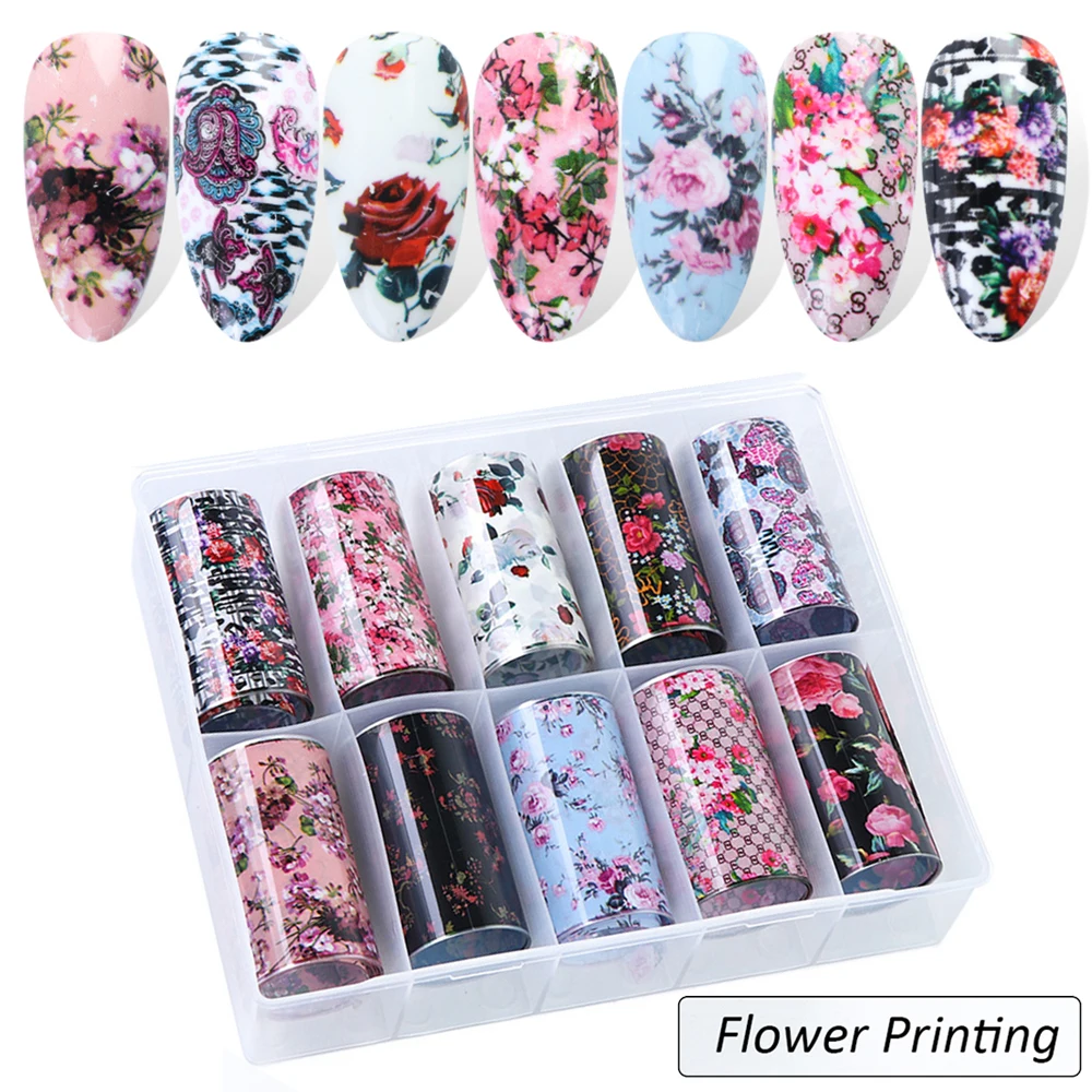 10 шт. декоративная Фольга для ногтей с цветами|Стикеры и наклейки| |