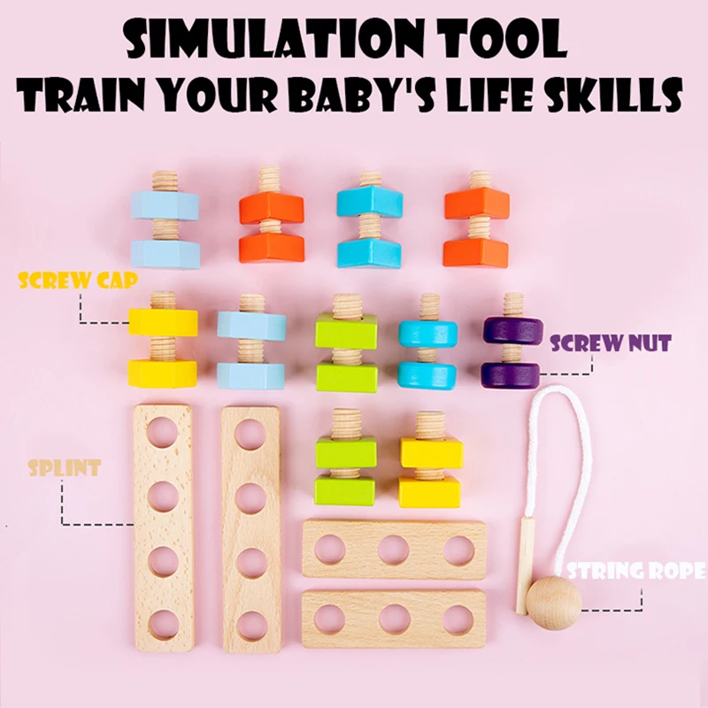 Juguetes de madera Montessori para ni&ntilde;os, combinaci&oacute;n de tornillos de Color, juego de creaci&oacute;n, ayuda a la educaci&oacute;n temprana, imaginaci&oacute;n, habilidad pr&aacute;ctica-3