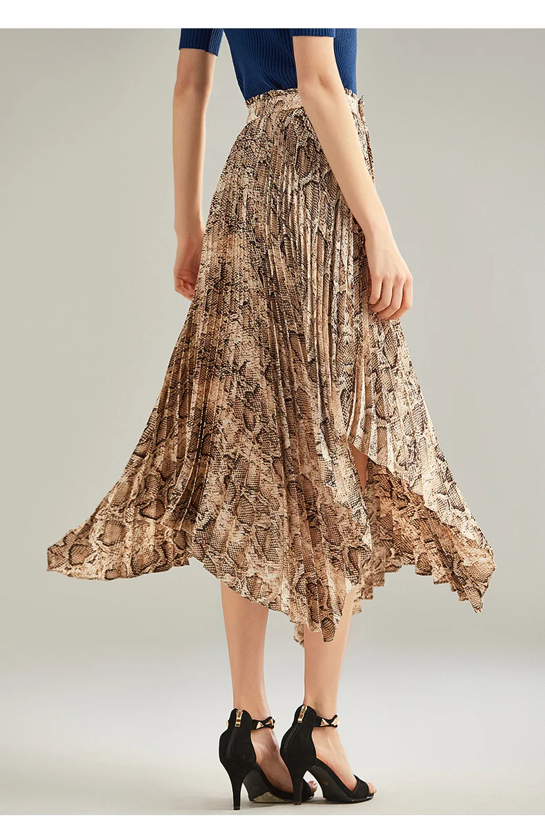 Женская плиссированная юбка со змеиным принтом длинная ассиметричная подиумная