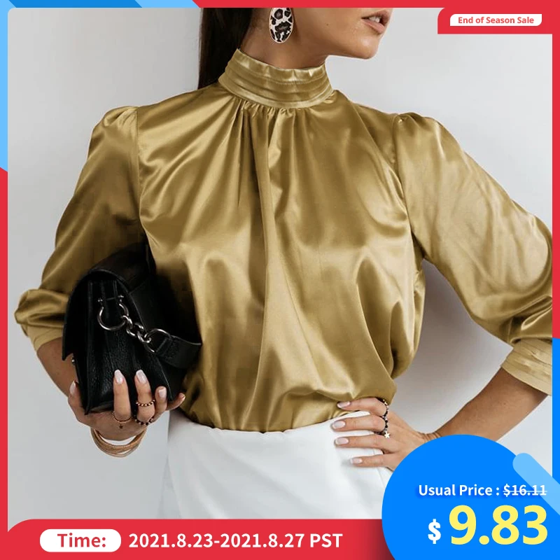Модные женские атласные блузки Celmia Элегантная туника топы осень 2021 Однотонная