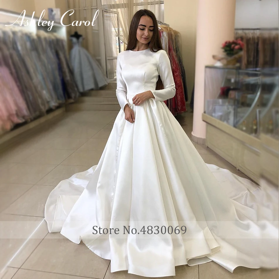 Эшли Карол мусульманское свадебное платье 2021 элегантное атласное с О образным