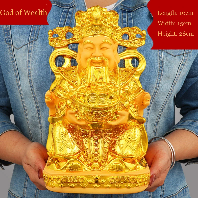 

Chinese Golden Lucky Fengshui God of Wealth Resin Statue Home Decor Entrance Living Room Decorations Birthday Present Crafts