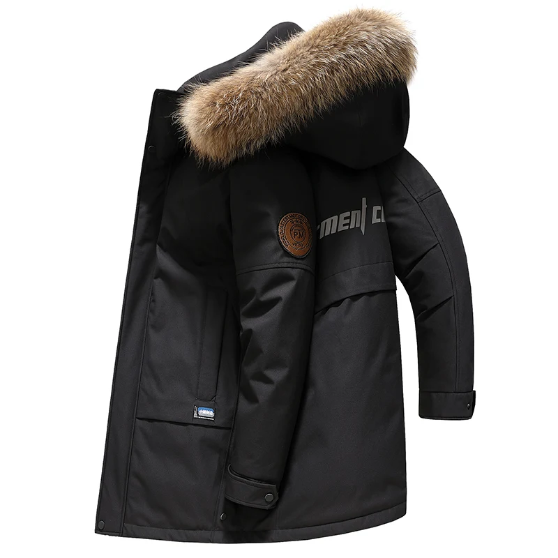 Autumn and Winter New Men plus-Sized Big Fur Collar Fashion Business Casual Hooded down Jacket Trench Coat