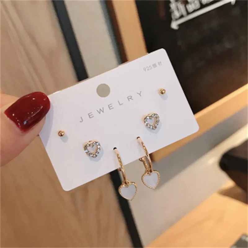 

New Arrival Zeojrlly Heart Metal Women Trendy Stud Earrings Korean Small Love Earrings 6 Pieces Set Fashion Jewelry Wholesale