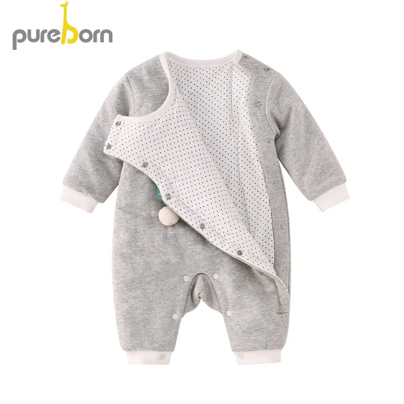 Pureborn/Одежда для новорожденных; комбинезон с рисунком кота; хлопковый Рождественский костюм с подкладкой для маленьких мальчиков и девочек; зимняя одежда