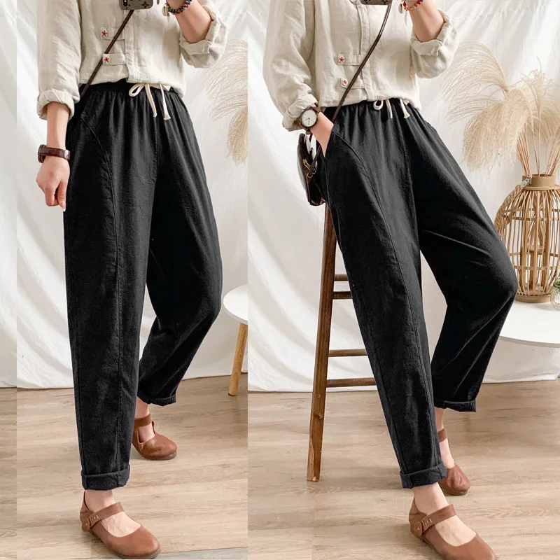 Женские хлопковые брюки Длинные шаровары на весну и лето повседневные из хлопка