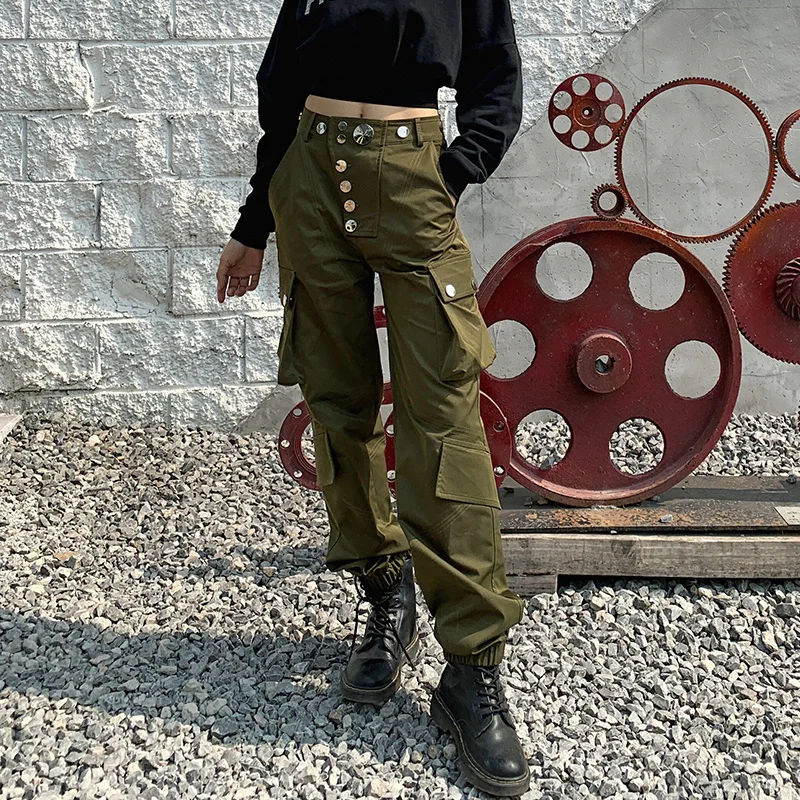 Зеленые армейские брюки-карго женские модные новые свободные спортивные