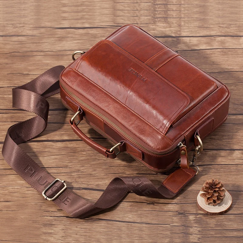 

PI UNCLE Men's Briefcase Casual Leather Big Bag Casual Business Shoulder Messenger Bag Travel Flip Handbag
