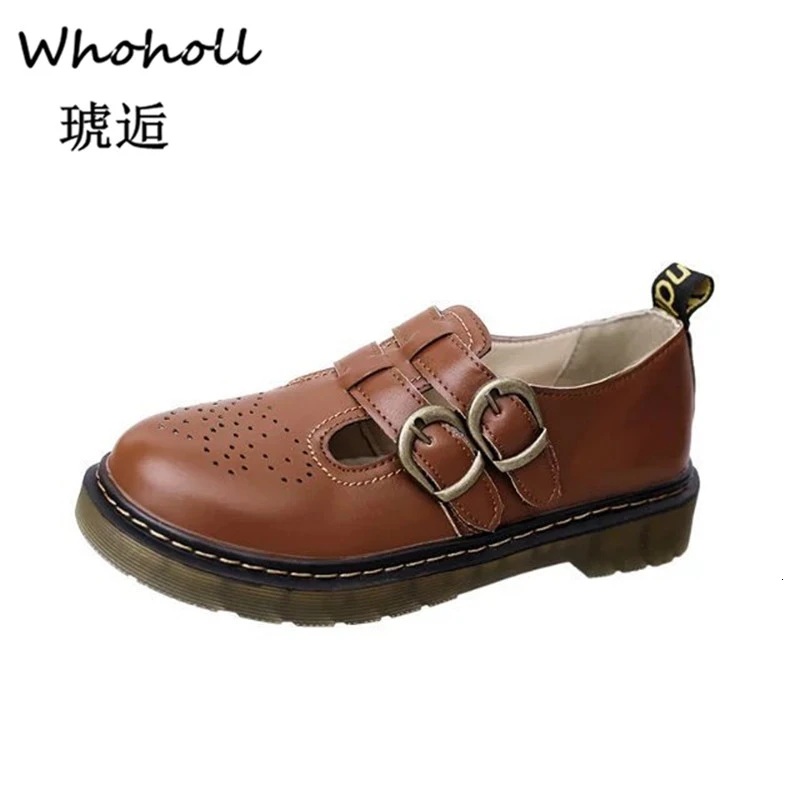 Женские туфли оксфорды с круглым носком на плоской подошве пряжкой повседневные