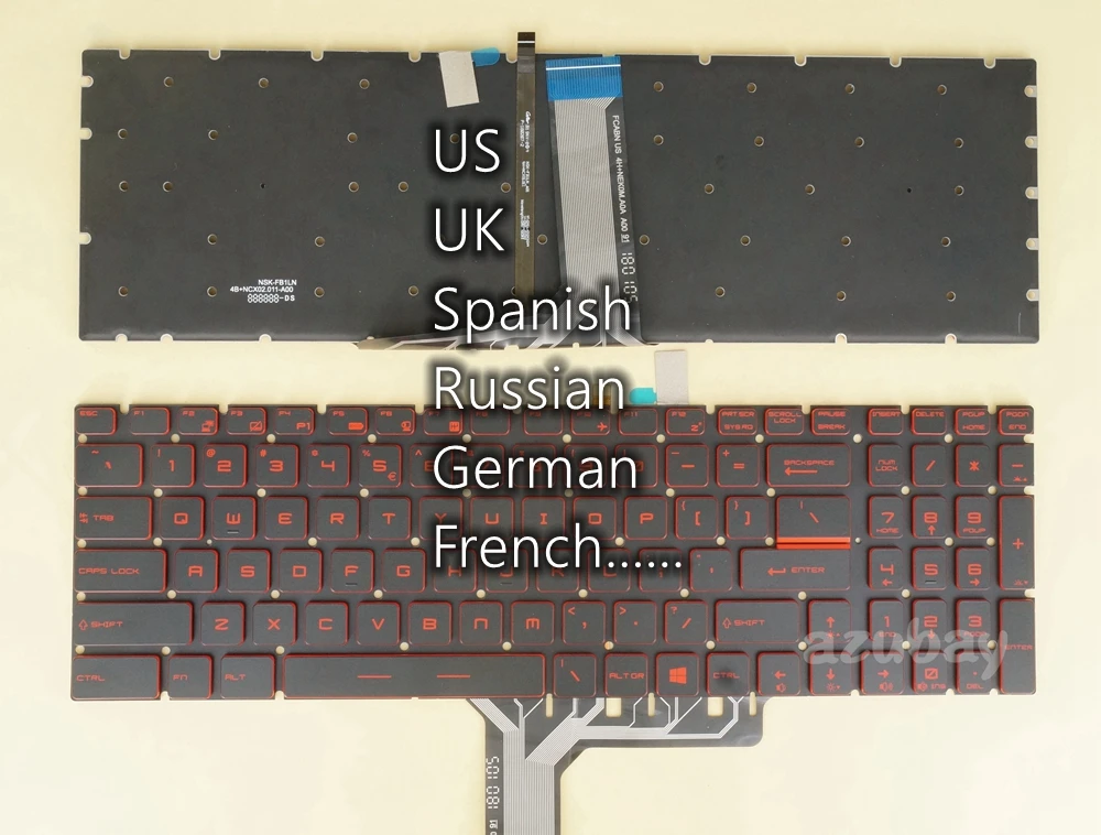 

Red Backlit Laptop Keyboard For MSI Alpha 15 A3DC A3DD A4DE / 17 A4DE V143422KK1 UK Spanish Russian German QWERTZ French AZERTY