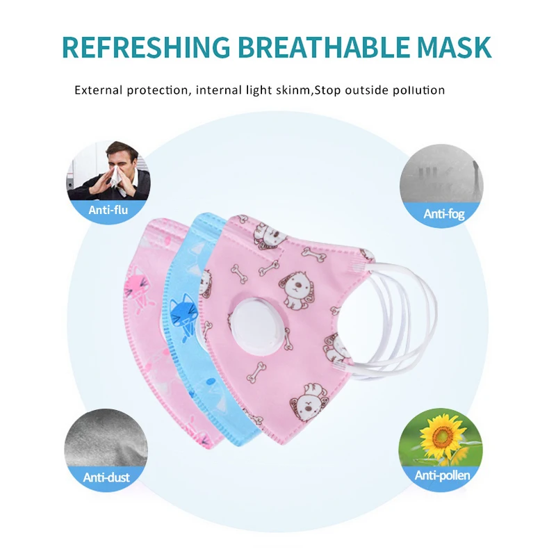 5 шт. PM2.5 детская маска для рта детей мультяшная плотная смоговая теплая