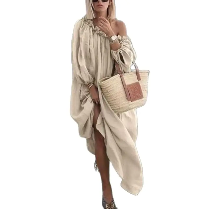 

Summer Dress Vintage Sexy Lantern Sleeve Mid-Calf Dress Beach Bohemian Women'Summer Sundress 2021 Casual Vestido Plus Size