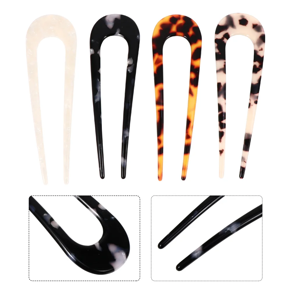 

4pcs Simple Retro Headdress U-shaped Acetate Hairpin U-shaped Hair Pin Sticks
