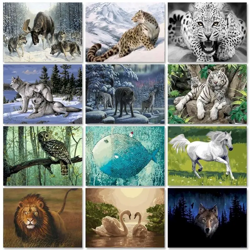 

PhotoCustom 40x50cm Paint By Numbers For Adult Animals DIY Oil Painting By Numbers On Canvas Lions Wall Art Home Decor