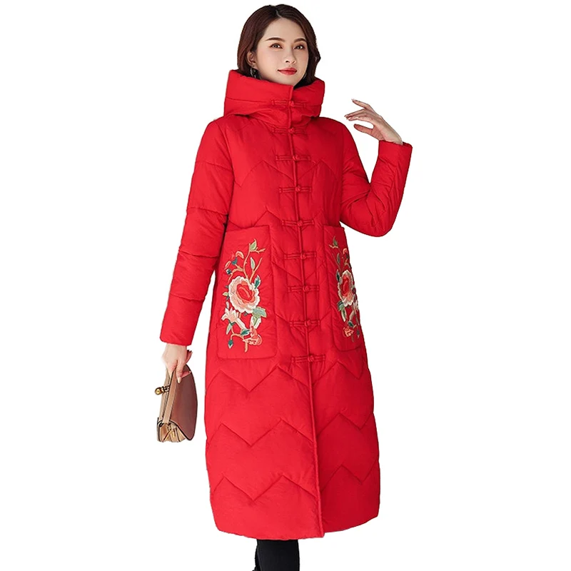 2019 зимние парки в китайском стиле женская утепленная куртка Cmbroidery длинные пальто