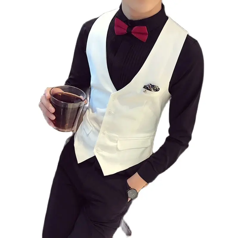 

2021 Autumn White Mens Suit Vests Large Size S-5XL Black vest men Slim Design Men Vest Grey Waistcoat 5xl