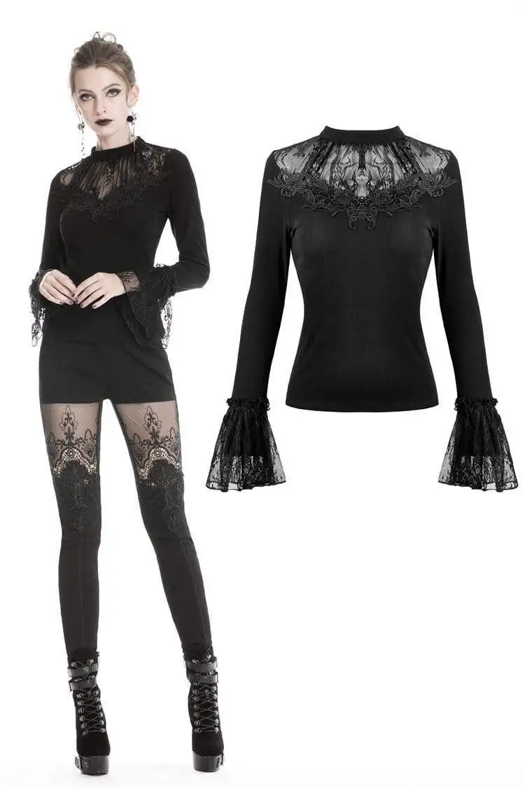 Darkinlove женские готические футболки с длинными рукавами и мятым кружевом TW217 |