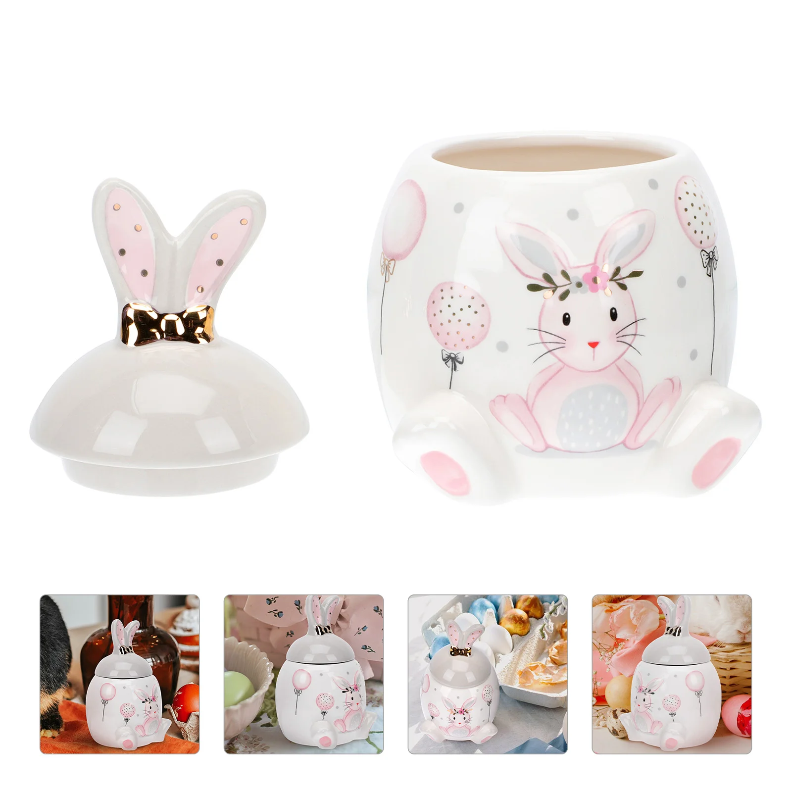 

1pc Ceramic Pot Easter Tea Can Multipurpose Cartoon Rabbit Tea Jar Canister