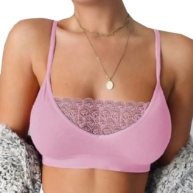 

Vest Sports Bra Fitness Tank Top Women Comfortable Sexy Crop Top Camisole Lace Strap Wrapped Chest Shirt Solid Color Bra