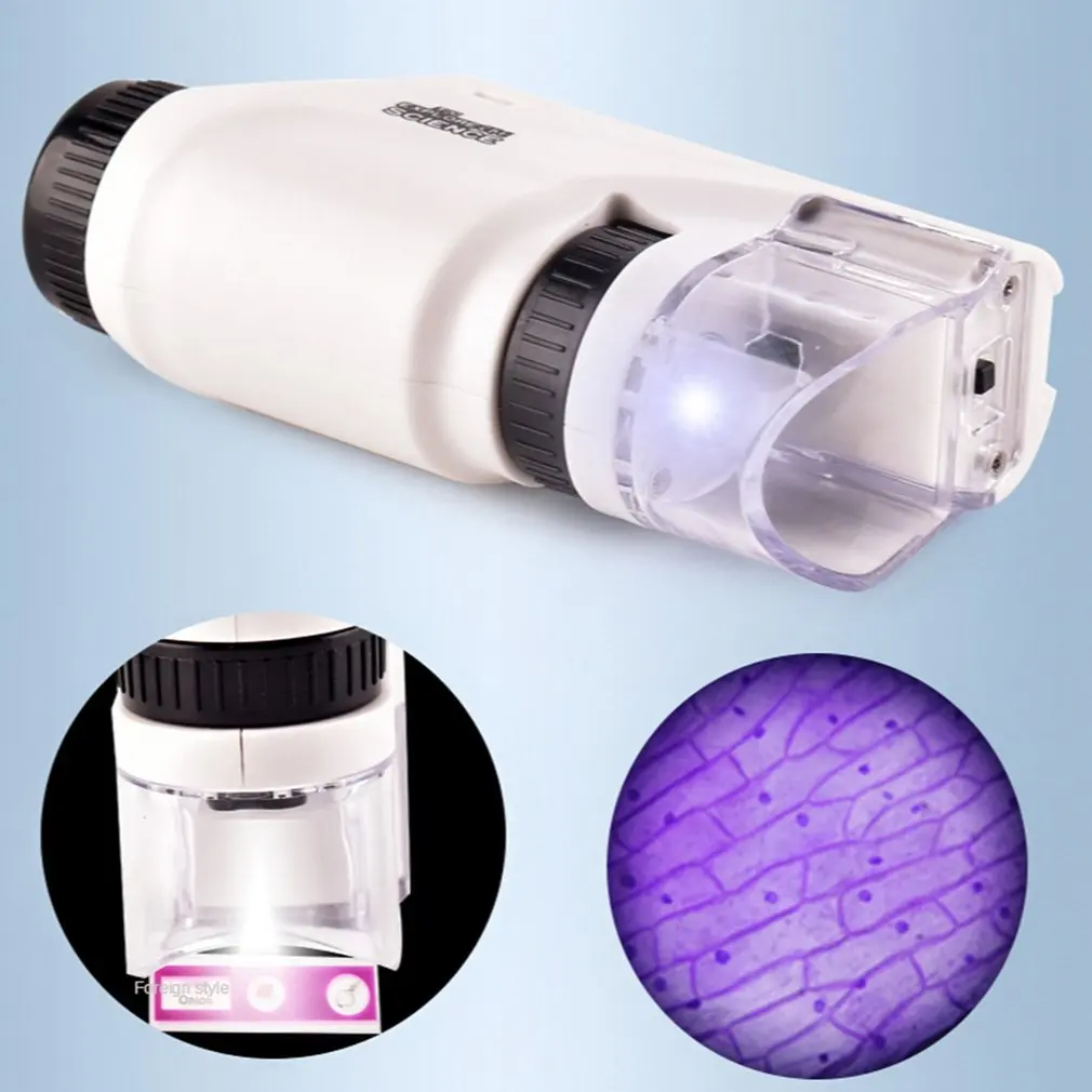 

Portable Microscope Pocket Magnifying Glass LED Lamp Educational Microscope Toy 60-120 Times Entertainment Kids Microscope