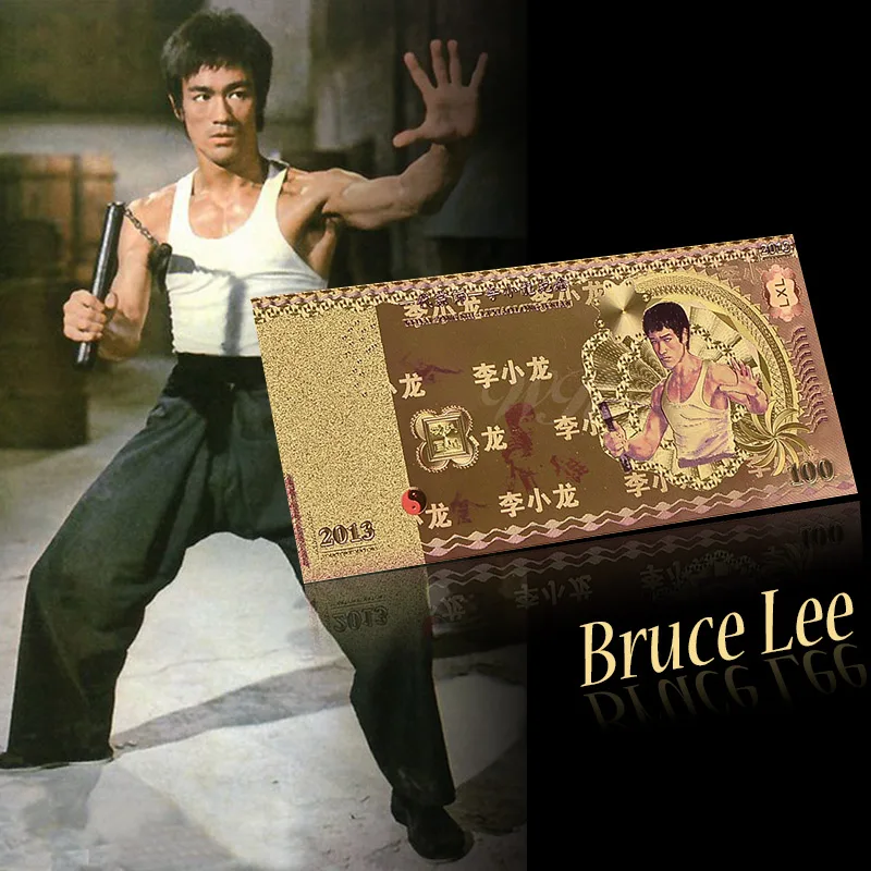Цветная банкнота Брюс Ли 100 золото Фольга банкнот &quotКитайский кун-фу&quot звезда